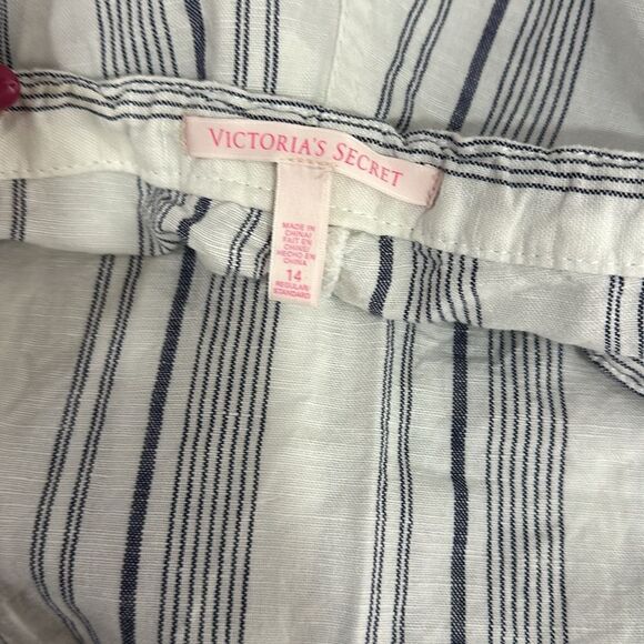 Victoria’s Secret Flax Cotton Blend Striped Straight Leg Pants Size 14 - Picture 3 of 8